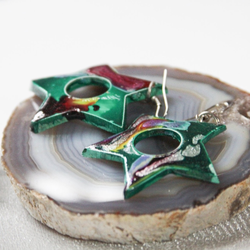 Star Marbleized Wood Earrings